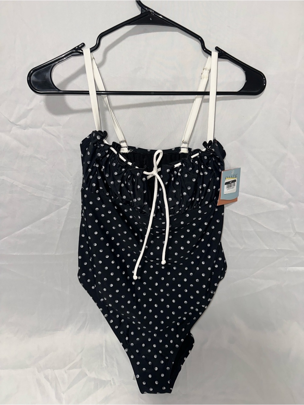 Navy Polka Dot One-Piece Swimsuit with White Straps